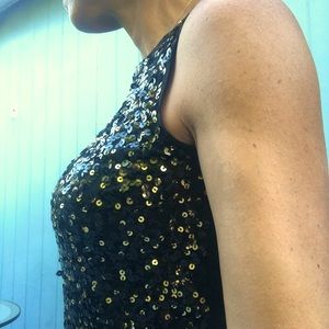 Black Sleeveless LOFT Top w/ Black & Gold Sequins